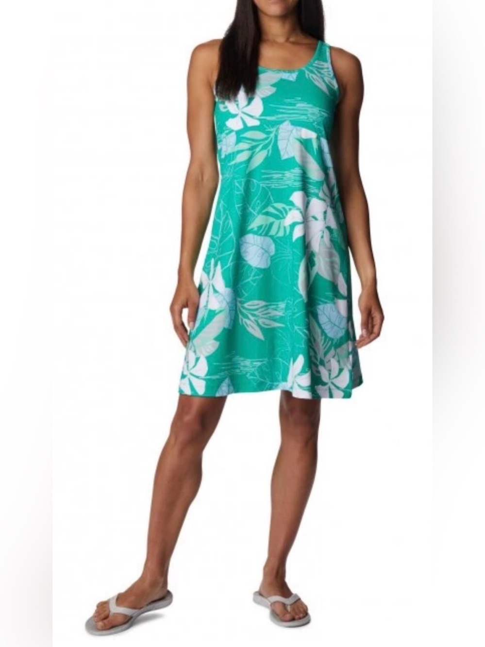 Columbia PFG Freezer III Midi Tropical Print Stretch Athleisure Dress. NWT Small